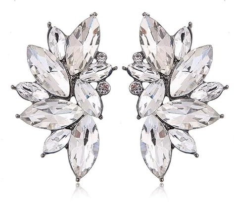 DEYOUM Vintage Rhinestone Crystal Earrings for Women Trendy Cluster Elegant Crystal Wing Drop Dangle Earrings Bridal Prom Statement Wedding Jewelry Gifts (white)