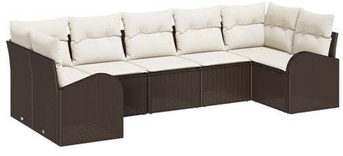 vidaXL Garten-Sofa-Set mit Kissen in Braun aus Poly-Rattan – 7-teiliges Set für Bequeme Sitzgelegenheiten im Freien. Ideal für Terrasse und Patio. Modulare Lounge-Möbel der Crema Lounge-Kollektion.