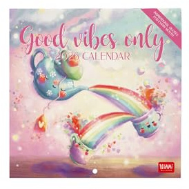 Legami - Calendrier Mural 2026, Good Vibes Only, Petit Calendrier Mural, 12 Mois et Planificateur D'année, En 6 Langues, Espace pour Notes, Signes du Zodiaque, Jours Fériés Internationaux, 18 X 18 Cm