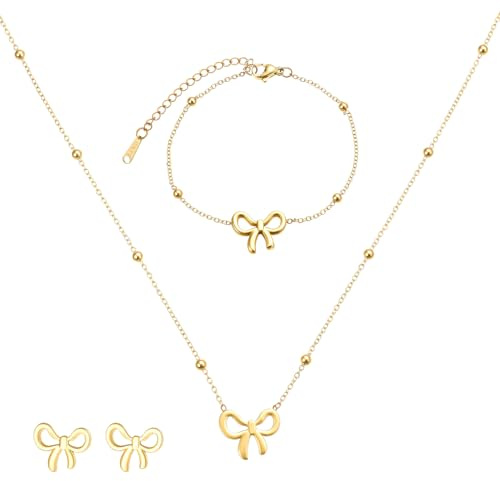 Ensemble de Bijoux Nœud en Perles Or Collier Nœud Bracelet Boucles D'oreilles Parures de Bijoux de Mariée Collier de Clavicule Traditionnels Parures pour Femme Anniversaires Mariages Noël
