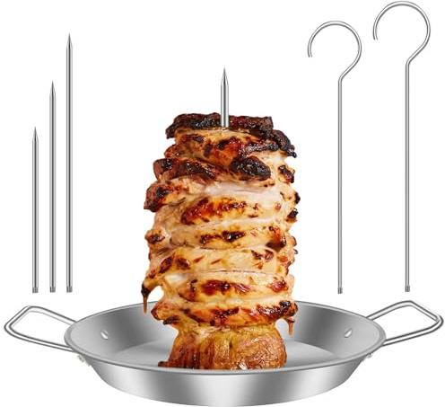 Assiette à kebab et brochette, support vertical en acier inoxydable avec pointes et poignée amovibles de 20,3 cm, 25,4 cm, grille de barbecue brésilienne pour poulet entier, poisson, saucisse, steak