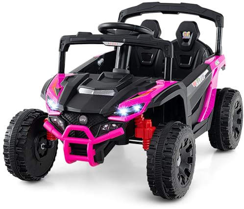 RELAX4LIFE Auto Elettrica Grande a 2 Posti per 2 Bambini con Telecomando, Velocità Alta, Fuoristrada a, Con Volante e Pedale, Clacson, Musica, Luci a LED, Ruota Resistente all'Usura (ROSSO)