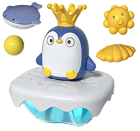 FRCOLOR Jouet de Bain Pingouin Arroseur pour Tout-Petits, Taille Moyenne, Électrique Multifonction, Jouet Éducatif pour Bébé, Adapté au Bain Quotidien, Ensemble