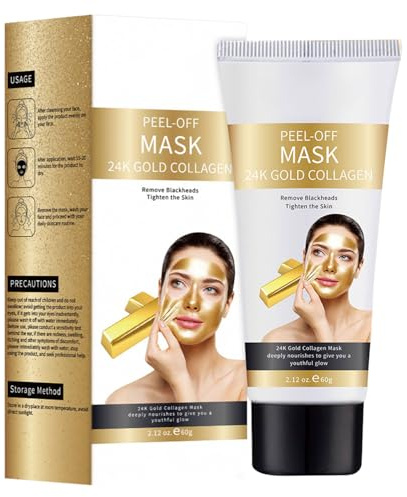 24K Gold Peel Off Face Masks, Blackhead Remover Mask, Deep Cleansing Pore Mask, Blackhead Remover for Women & Men, 60g