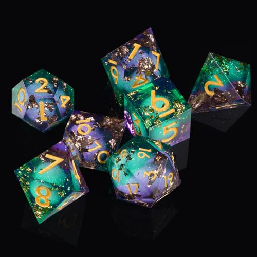 ORUZA 7 Stück Polyedrische DND Würfel Set Liquid D&D Core Würfel D4 D6 D8 D10 D12 D20 D% Treibsand Spielwürfel für Dungeons and Dragons RPG MTG Pathfinder Rollenspiele