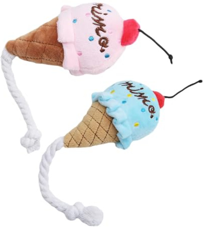 Gatuida Lot de 2 Jouets Couineurs Glace en Peluche pour Chien, Bleu et Rose, Résistants aux Morsures, Peluche Douce, Jouets Interactifs pour Chiots et Chiens, pour Jeux et Mastication