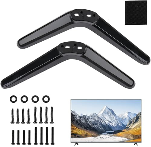 Solinorex Pied de Support TV Universel Noir 20-65 Pouces – Support de Table Réglable en Hauteur avec 16 Vis pour Téléviseurs LCD/LED/Curved, Matériau ABS et Base Anti-Dérapante (Pack de 2)