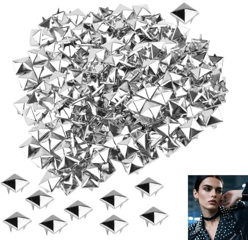 Zpeiran Borchie per Tessuti e Abbigliamento,100 Pezzi Borchie Piramidali Quadrate in Metallo Argento,Pyramide Spike Nieten per Pelle,Borse,Scarpe,Cinture,Cappotti,Jeans DIY e Personalizzazione