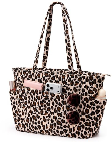 KALIDI Cord Tasche Damen，Einkaufstasche Groß Tote Bag Strandtasche mit Reißverschluss Mehrere Taschen，Shopper Tasche Damen Arbeiten, Büro, Schule, Reisen und für den täglichen Gebrauch