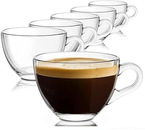 Generico Set 6 Tazzine da caffè in Vetro Trasparente 90 ml – Senza Piattino, Ideali per Espresso, Orzo e Bevande Calde