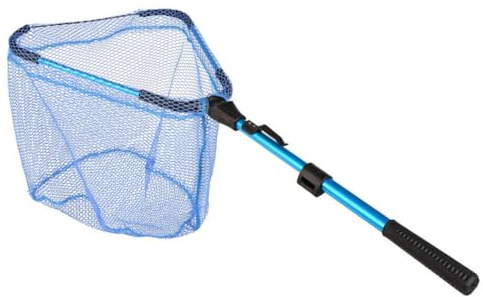 DIYEAH Épuisette Télescopique en Alliage D'aluminium 2 Sections, Filet de Pêche D'extérieur Léger et Portable, Poignée Ergonomique Bleu, Adaptée pour Aquariums et Bassins à Poissons