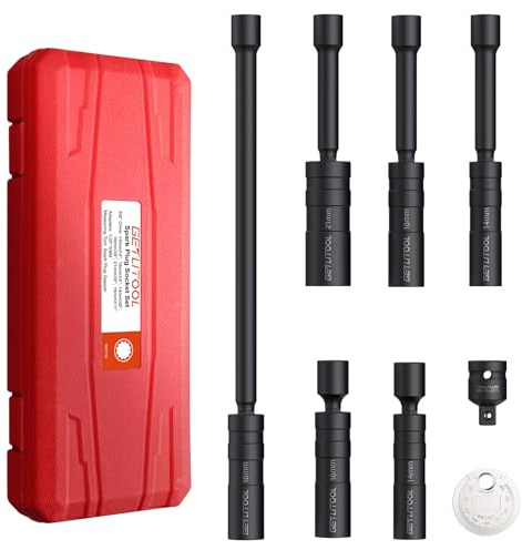 GETLITOOL 6 Stück Zündkerzenschlüssel 14mm 16mm 21mm, Magnet Universal Flexibel Zündkerzen Nuss Satz Cr-V Stahl mit 1/2 Adapter, Spaltmaß zum Entfernen von Zündkerzen, 12 Punkte, 360° Drehbar,Schwarz