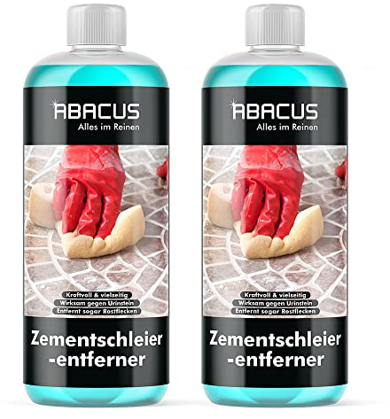 ABACUS® Zementschleier Entferner, Betonschleier Entferner, Zementreiniger, Baumaschinenreiniger, Betonentferner, Zemententferner, Betonlöser, Zementlöser Mörtellöser – Zementschleierentferner 2x1000ml