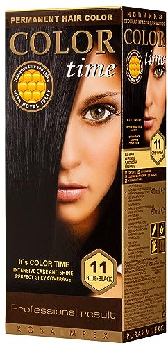Color Time Permanente Haarfarbe Gel Farbe Blauschwarz 11-100 ml | Mit Gelée Royale und Vitamin C | Vollständige Grauabdeckung | Intensive und Lang Anhaltende Farbe