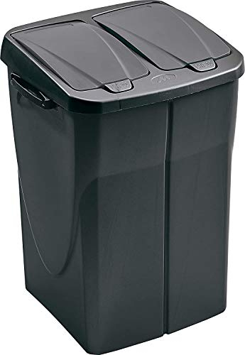 Mondex PLS 8182-15 Roll Top - Cubo de Basura para Reciclaje con Tapa de plástico y Dos Compartimentos (36 cm x 36,5 cm x 51 cm, 2 x 22,5 l), plástico, Gris Oscuro, 5 L