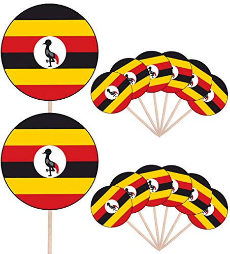 AK Giftshop Uganda Flag Party Food Cake Cupcakes Picks Sticks Flags Stand Up Decorations Toppers (pack of 14)