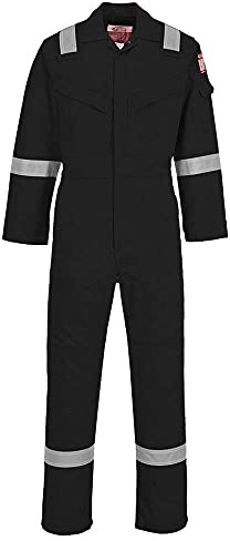Portwest FR28 Leichter Antistatischer Overall Flammhemmend 10 Taschen | Schwarz, XL, EN ISO 11611, EN ISO 11612, EN 1149-5, Elastische Rückenfalte, Antistatisch, Knieschonertaschen, Klettverschluss