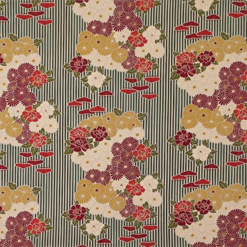 NOREN Furoshiki - Paño de regalo (100 cm, diseño retro de flores rojas y amarillas), tela tradicional japonesa, reutilizable, de algodón sostenible
