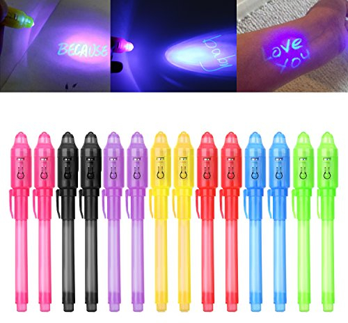 iZoeL 14 STK Geheimstifte mit UV Licht,kinder Zauberstifte Party Mitgebsel Adventskalender Füllung Detektiv Party Favor, Unsichtbarer Stift Spy Pen zum Schreiben Geheimer Nachrichten