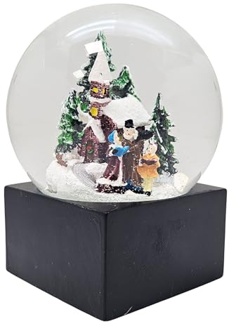 Minium Collection 20120 Schneekugel Weihnacht Stimmung Winterspaziergang auf Sockel schwarz, Durchmesser 100mm