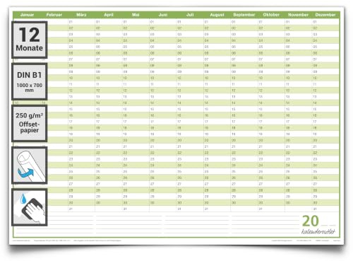 Kalenderoutlet Dauerkalender DIN B1 – Immerwieder verwendbarer, feucht abwischbarer Projektplaner & Geburtstagskalender 100 x 70 cm auf Deutsch – ideal für Büro, Familie & Organisation