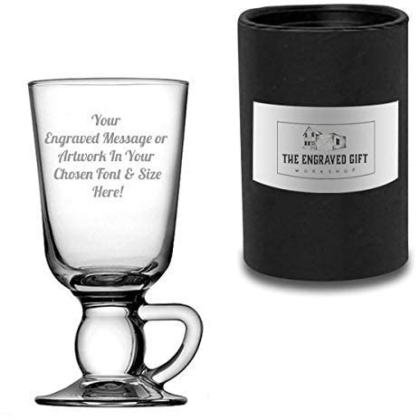 Personalised Irish Coffee Glass with Gift Boxed 28cl Engraved - Gifts for Him, For Her - Classic Hot Drinks Glass With Handle