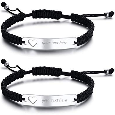 VNOX Personalisierte Gravur Paare Schwestern Freundschaft Brautjungfer Familie Schmuck-Set für 2/3/4/5 Edelstahl Geflochtene Hohl Herz Bar Armband für Frauen Männer