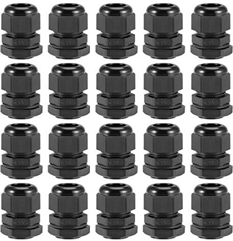sourcing map 20 Stück Kabelverschraubung M20x1.5 Kabeldurchführung Schwarz | verstellbare Kabelverbinder, Plastik, Wasserdicht IP68, Für 6-12mm Durchmesser Kabel