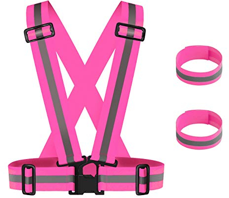 Maotrade 1 Stück Warnweste Fahrad Hohe Sichtbarkeit und 2 Stück Reflektorband mit Klettverschluss Verstellbar Reflektorweste für Damen Herren Kinder Erwachsene Joggen Laufen Motorrad