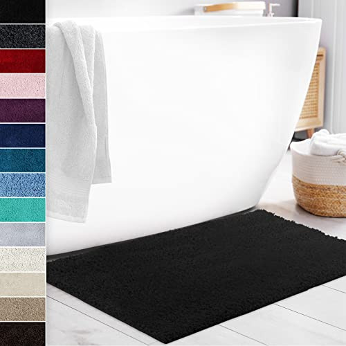 Floordirekt Badematte Sky Soft | Eckig & Rund | Badezimmerteppich | Extra flauschig | rutschfest & Schnell trocknend | Viele Farben & Größen (50 x 60 cm, Schwarz)