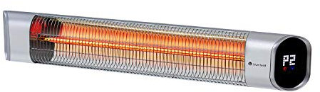 Blumfeldt Dark Wave Infrared Radiant Heater - Electric Pation Heater, 2000 Watts, Gold-Plated Carbon Tube, 9 Heat Settings, 24-h Timer, IP65, Touch Control Panel & LED Display, Silver, Wall Mounted