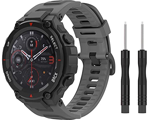 MoKo Armband Kompatibel mit Amazfit T-Rex/T-Rex Pro Smartwatch, Weiches Silikon Ersatzarmband Uhrenarmband Sportarmband mit 2 Schraubendreher, Dunkel Grau
