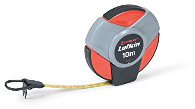 Lufkin ST10CM Stahl-Langbandmaß 10m mit metrische Maßeinteilung, 3-zu-1-Rücklaufübersetzung, Orange