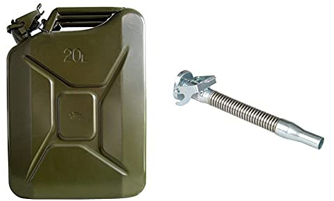 Unitec 73855 Benzinkanister, 20 l, aus Stahlblech, für Treibstoffe Aller Art, mit BAM-Zulassung, inklusive Sicherungsstift, grün & 73861 Ausgieߟer flexibel