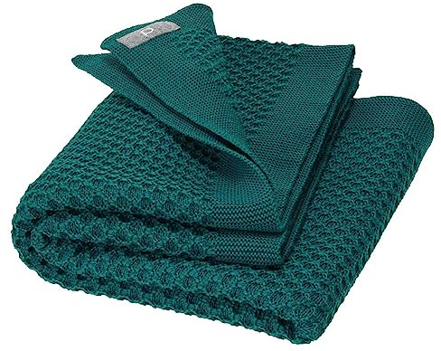 Disana WABEN-STRICKDECKE, 100% Bio-Merinowolle GOTS, IVN Best | kuschelweiche Decke mit Wabenmuster | Newborn Baby Kleinkind Kind Unisex | Made in Germany | Pacific