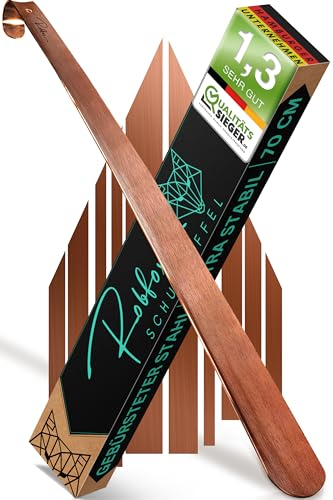 Robfox 70cm Schuhlöffel I extra stabiler Schuhanzieher aus gebürstetem Stahl I lange Schuhanziehhilfe I Rückenschonender Schuh Löffel in Premium Qualität (Kupfer)