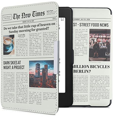 kwmobile Schutzhülle für Amazon Kindle Paperwhite Hülle - eReader Flip Case mit Auto Sleep Funktion - Newspaper mit Mehrfarbig Schwarz Sand