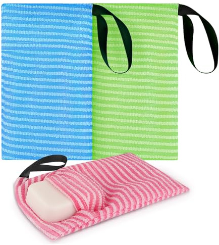 Linkidea - Bolsas de jabón para barra de jabón, esponja exfoliante corporal, jabonera de baño con cordón, bolsa de malla para jabón corporal, espuma a granel y bolsas de jabón seco