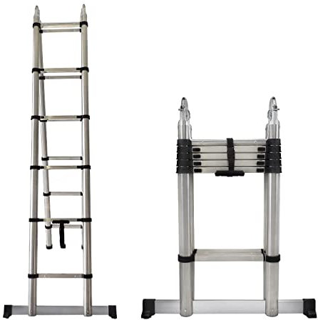 3.8M A Frame Telescopic Ladder 1.9M +1.9M Multi Purpose Portable Folding Steel Ladder 12 Steps Capacity 150kg/330lbs