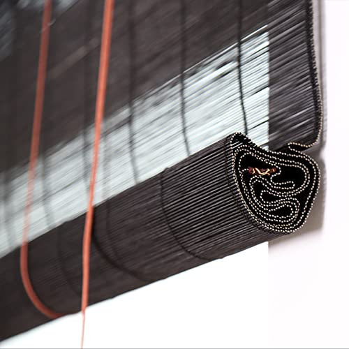 KUISOGAN Natürliche Bambus Rollo Lichtfilterndes Bambusrollo,Bambus Raffrollo Schwarz mit Haken,Atmungsaktiv/Umweltfreundlich Verdunkelungsrollo,Bambusvorhang Heimzubehör (W50xH80cm/W20 xH32)