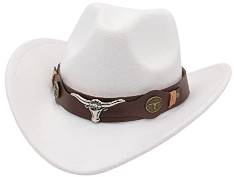 Faringoto Klassischer Damen-Cowboyhut aus Filz, für Herren, weiß, Einheitsgröße