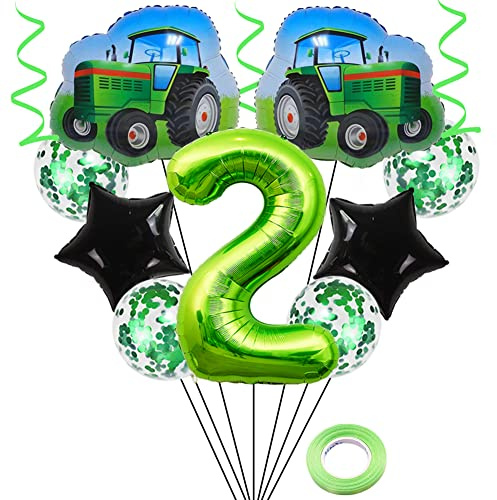 Weenkeey 2. Geburtstag Traktor Luftballons Riesen Bauernhof Traktor Folienballons 32 Zoll Grün Zahl 2 Helium Ballon 2. Geburtstag Luftballon Trecker Mylar Balloon für Junge Geburtstag Party