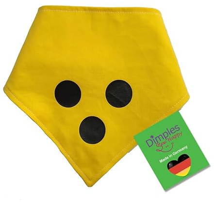 Dimples Hundehalstuch für Blindenhund - Gelb mit 3 schwarzen Punkten - Bitte Hund Nicht anfassen - Blinder Hund -Warn Halstuch, Bandana, Dreieckstuch für Hunde, Tier Besitzer 30cm