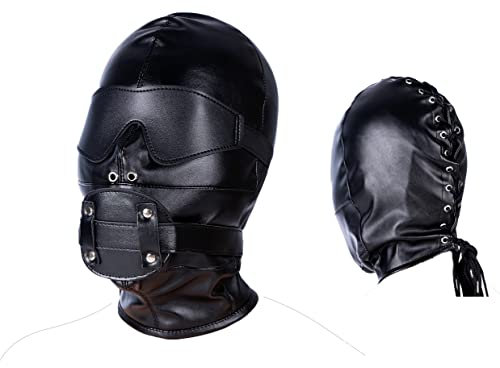 Sex Ledermaske BDSM Bondage Maske Mit Dildo Und Augenmaske Abnehmbare Halloween Maskerade Maske Extreme Bondage Sexspielzeug Fetisch SM Spiele Männer Und Frauen,M,Black