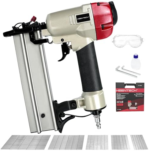 KEENTECH 18 Gauge Pneumatic Brad Nailer Kit, Aluminum Magazine, Compatible With 5/8 To 2 Brad Nails, With Outdoor Portable Carrying Case, 3000pcs Nails For Free Value Pack (Need Air Compressor)