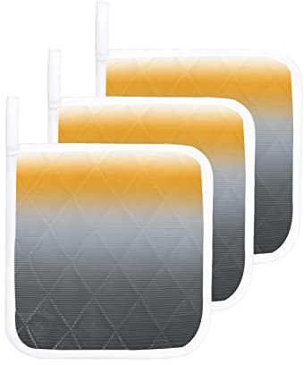 Set di 3 presine artistiche a strisce minimaliste moderne per cucina, presine resistenti al calore, colore grigio e giallo, ombre lavabili, presine calde, presine per cucinare e cuocere