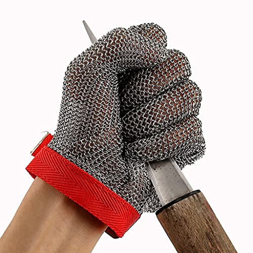 Anti Cutting Gloves Stainless steel anti cutting Chain mail gloves, Kitchen Restaurant safety work stab proof gloves，Adjustable wrist strap (Size : 1PCS/L)