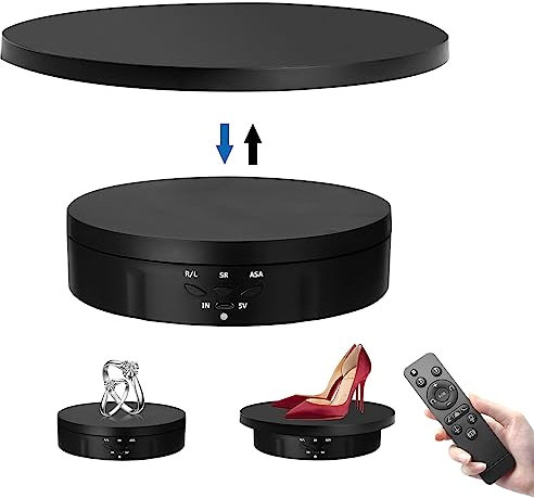 Piatto girevole elettrico, piatto girevole a 360 gradi con telecomando per fotografia, piattaforma girevole automatica, supporto girevole per la presentazione di gioielli, orologi, prodotti digitali