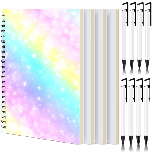 Seajan 12-teiliges Sublimations-Tagebuch-Set inklusive 4 Stück A5 120 Seiten Sublimationstagebuch 8 Stück Sublimationsstifte mit Schrumpffolie DIY Blanko-Notizbücher Wärmeübertragungsstift