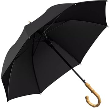 JITEM Parapluie en bâton de Bambou rétro Fait à la Main avec poignée en J Ouverture Automatique Couleur Unie 210T 8 Nervures Coupe-Vent Grand Parapluie de Pluie Classique pour Hommes et Femmes